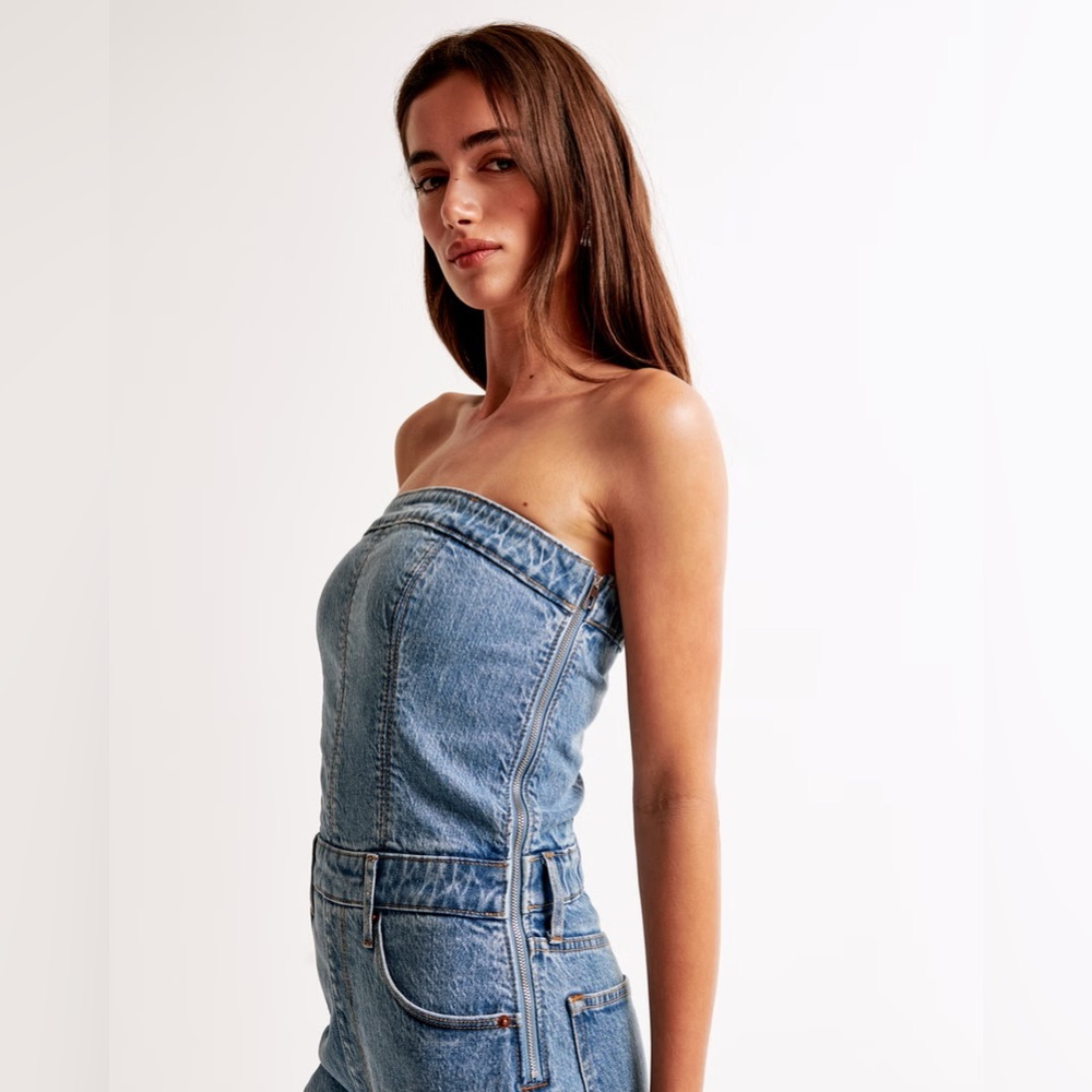 Abercrombie & Fitch Strapless Denim Jumpsuit Sz-M - Picture 4 of 16